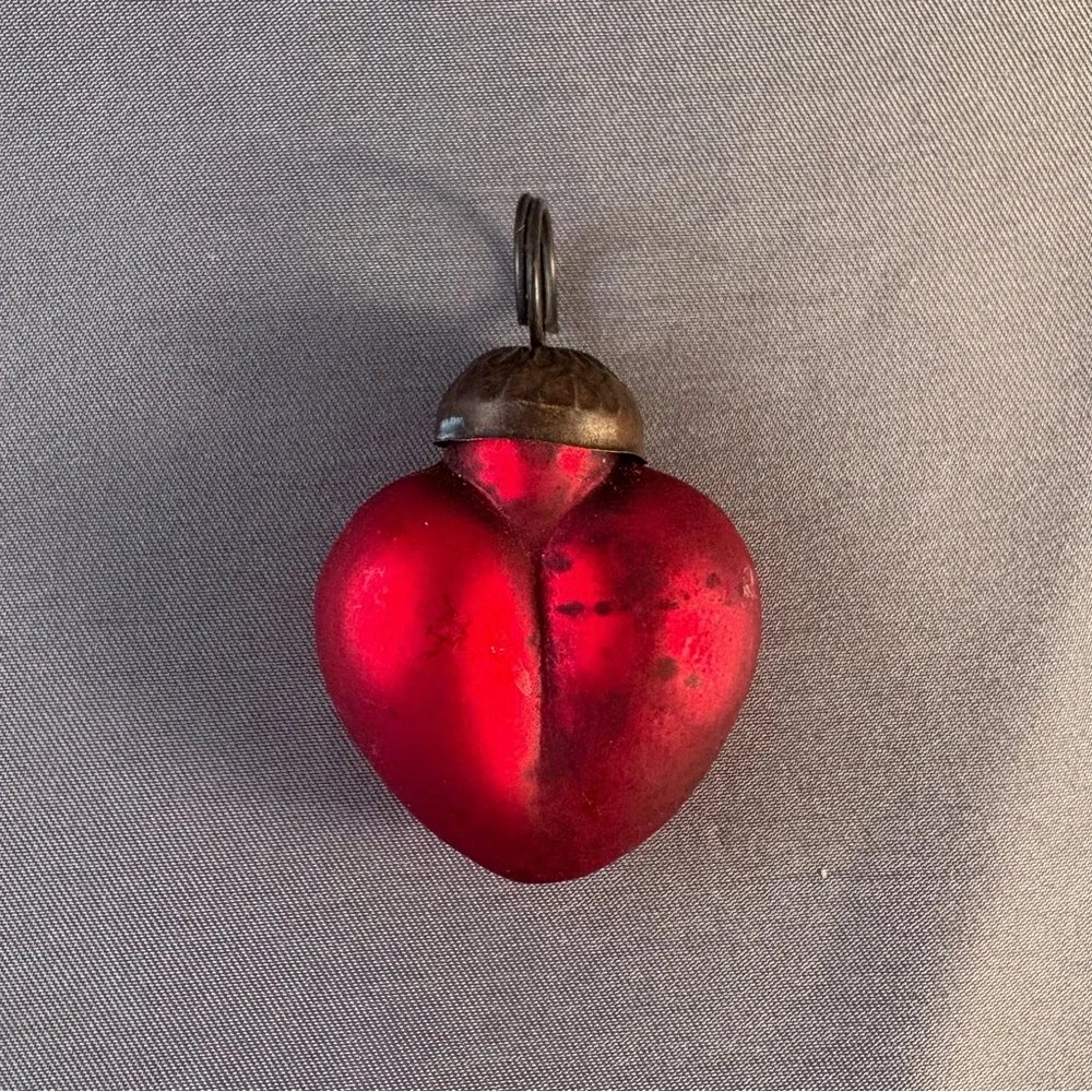 Vintage Kugel Style Heart Christmas Ornament Red Retro Collectible Decoration 2”